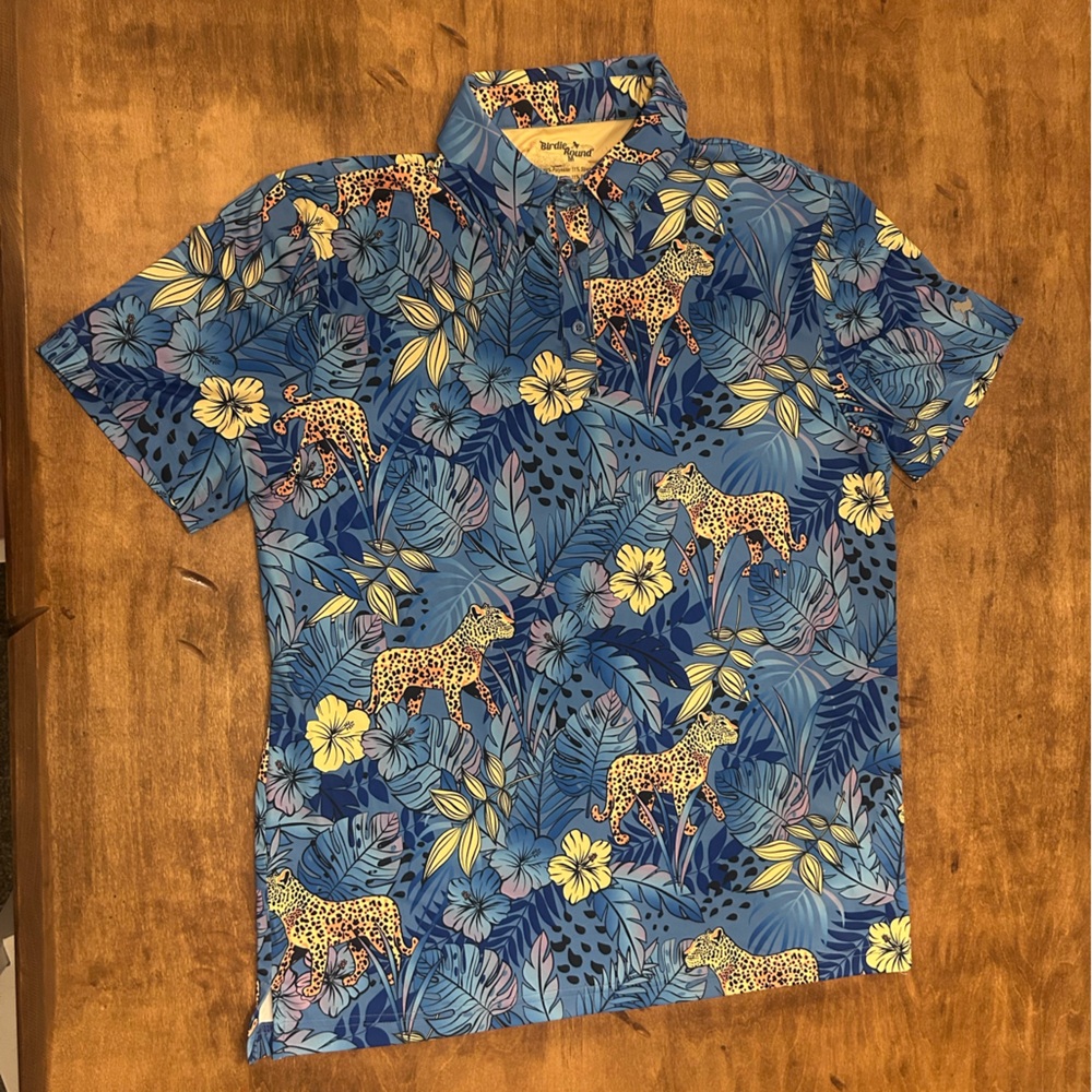 Tropical Blue Floral Polo Shirt